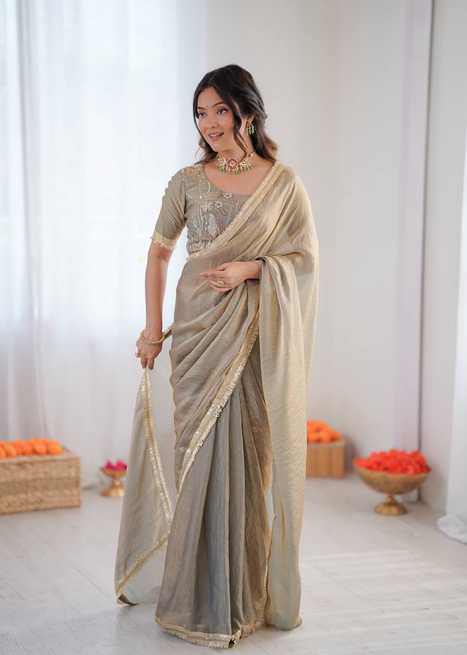 Lehenga Mart Designer Bollywood Style Party Wear Saree-Grey