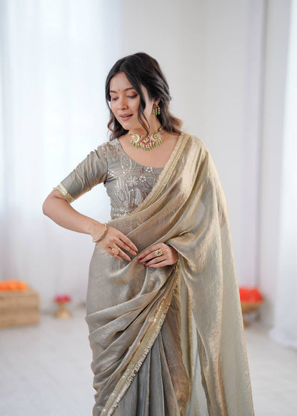 Lehenga Mart Designer Bollywood Style Party Wear Saree-Grey