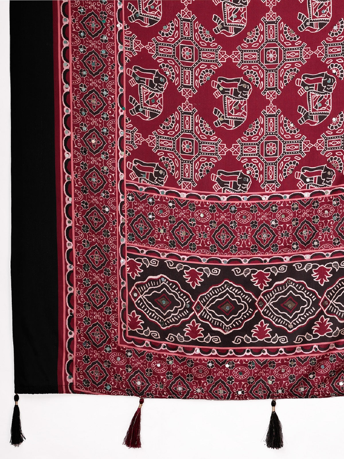 Dwija Fashion Women'S Party Wear Digital Printed With Mirror Work Chinon Silk Designer Saree With Unstitched Blouse-Deep Maroon