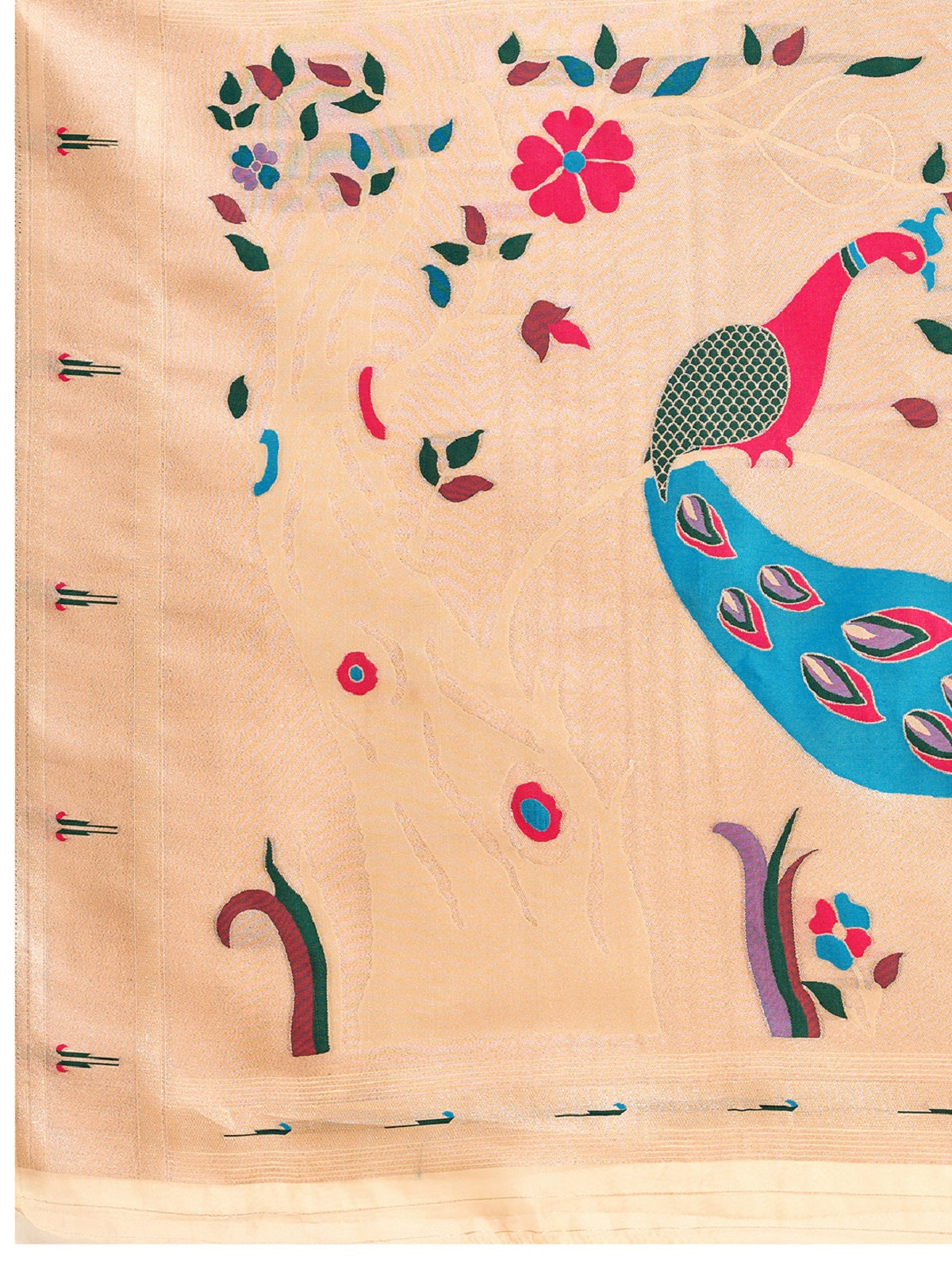 Dwija Fashion Ivory Wedding Wear Paithani Silk Jari Weaving On All Over Saree With Unstitched Blouse
