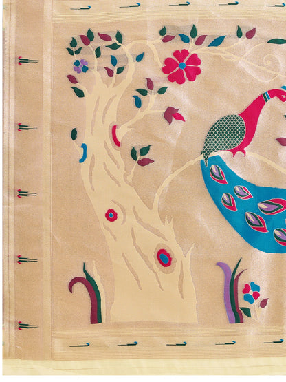 Dwija Fashion Golden Wedding Wear Paithani Silk Jari Weaving On All Over Saree With Unstitched Blouse