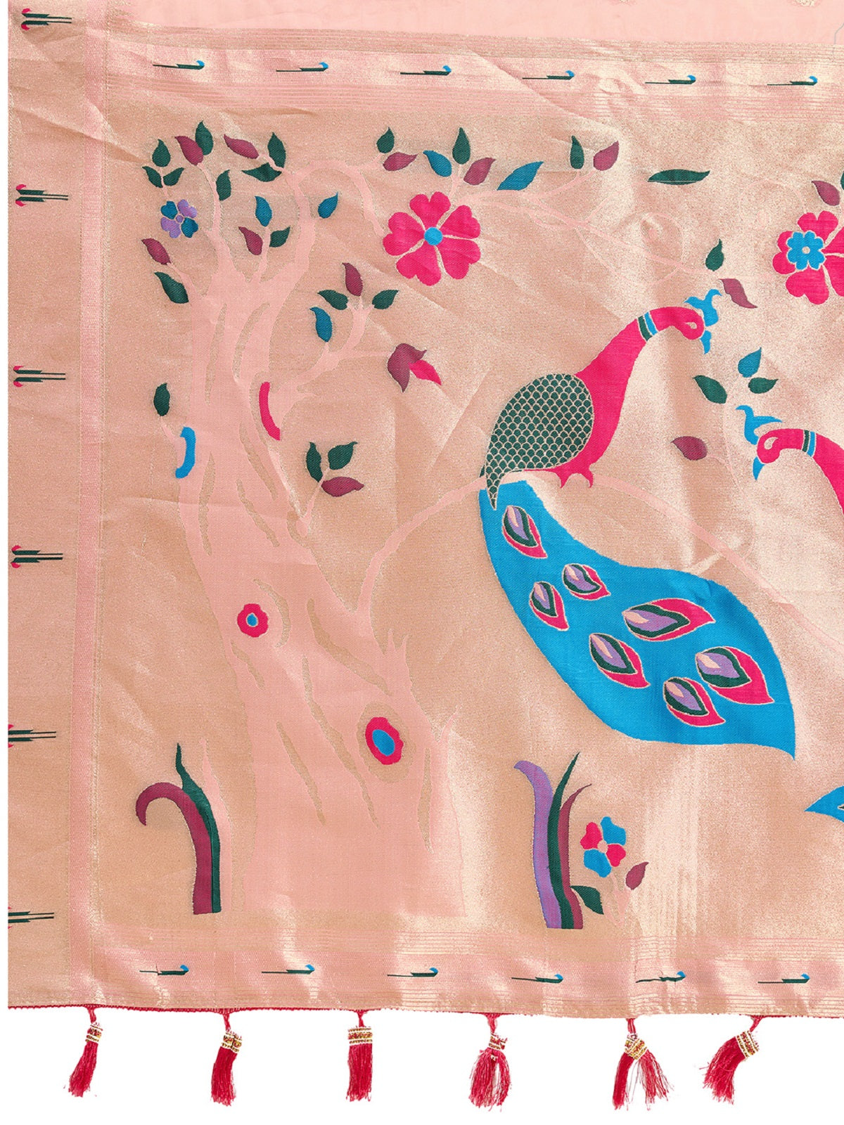 Dwija Fashion Baby Pink Wedding Wear Paithani Silk Jari Weaving On All Over Saree With Unstitched Blouse
