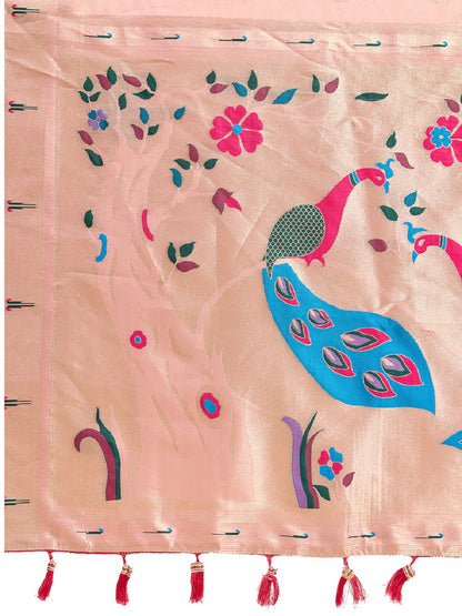 Dwija Fashion Baby Pink Wedding Wear Paithani Silk Jari Weaving On All Over Saree With Unstitched Blouse