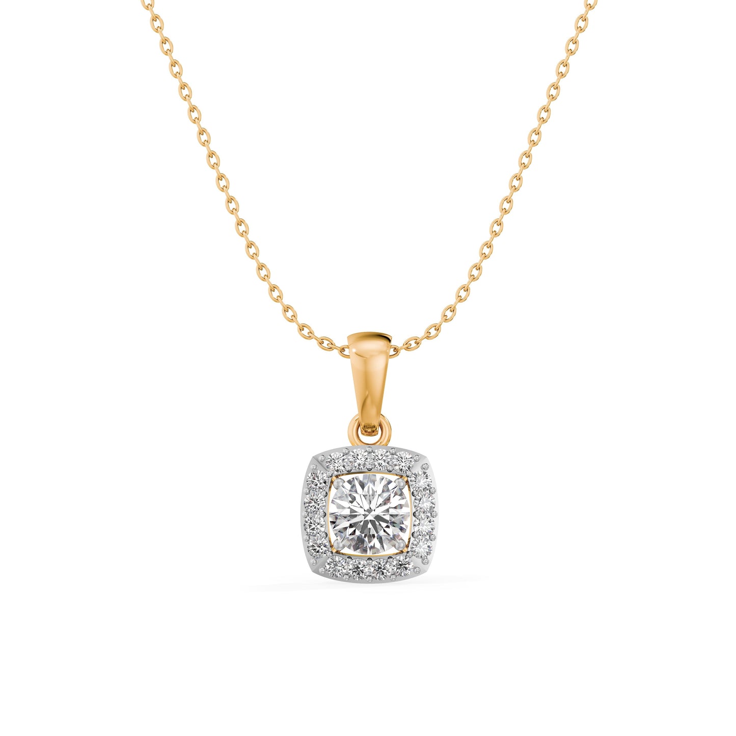 Square Cluster 9KT Gold Laboratory Grown Diamond Necklace