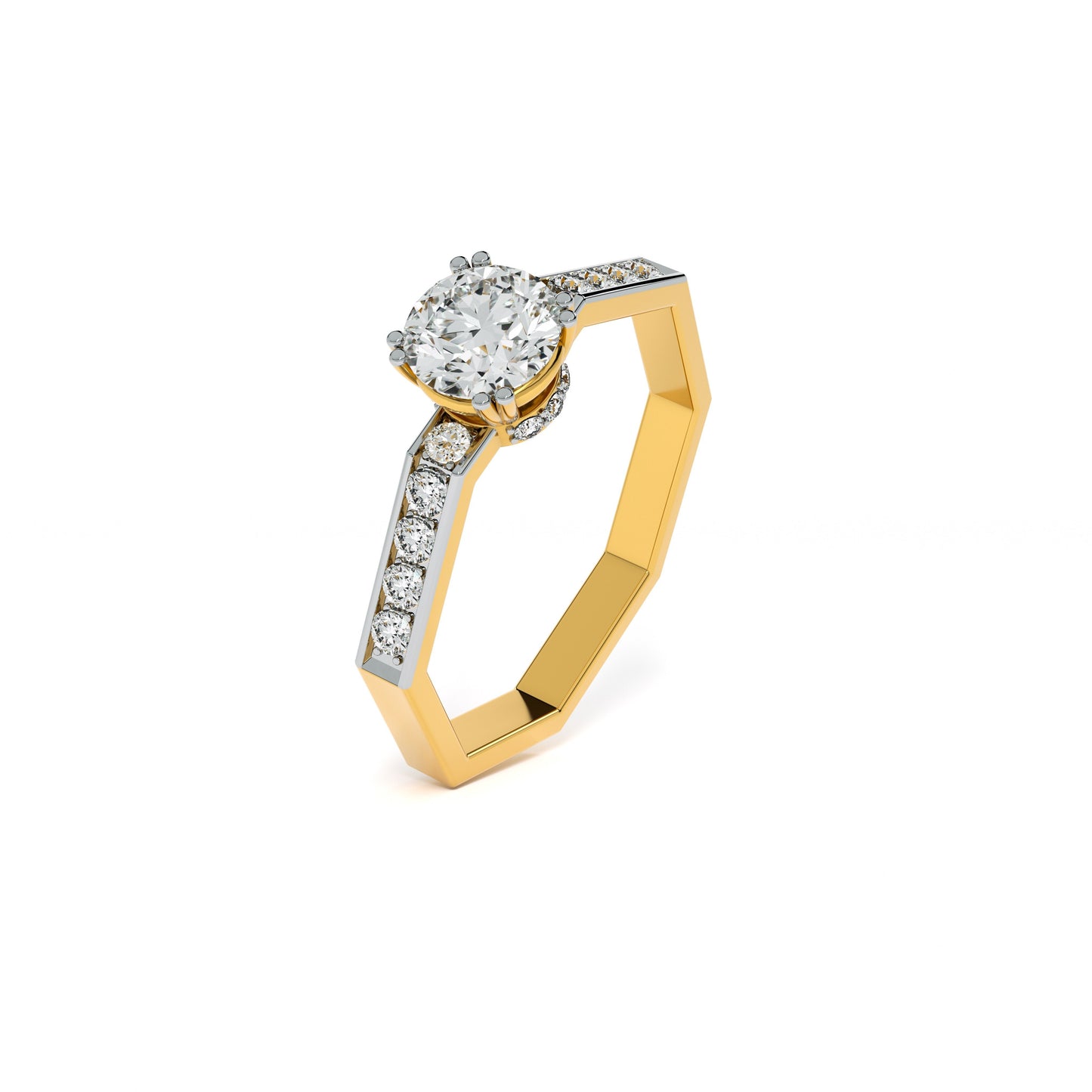 Round and Baguette 9KT Gold Laboratory Grown Diamond Ring
