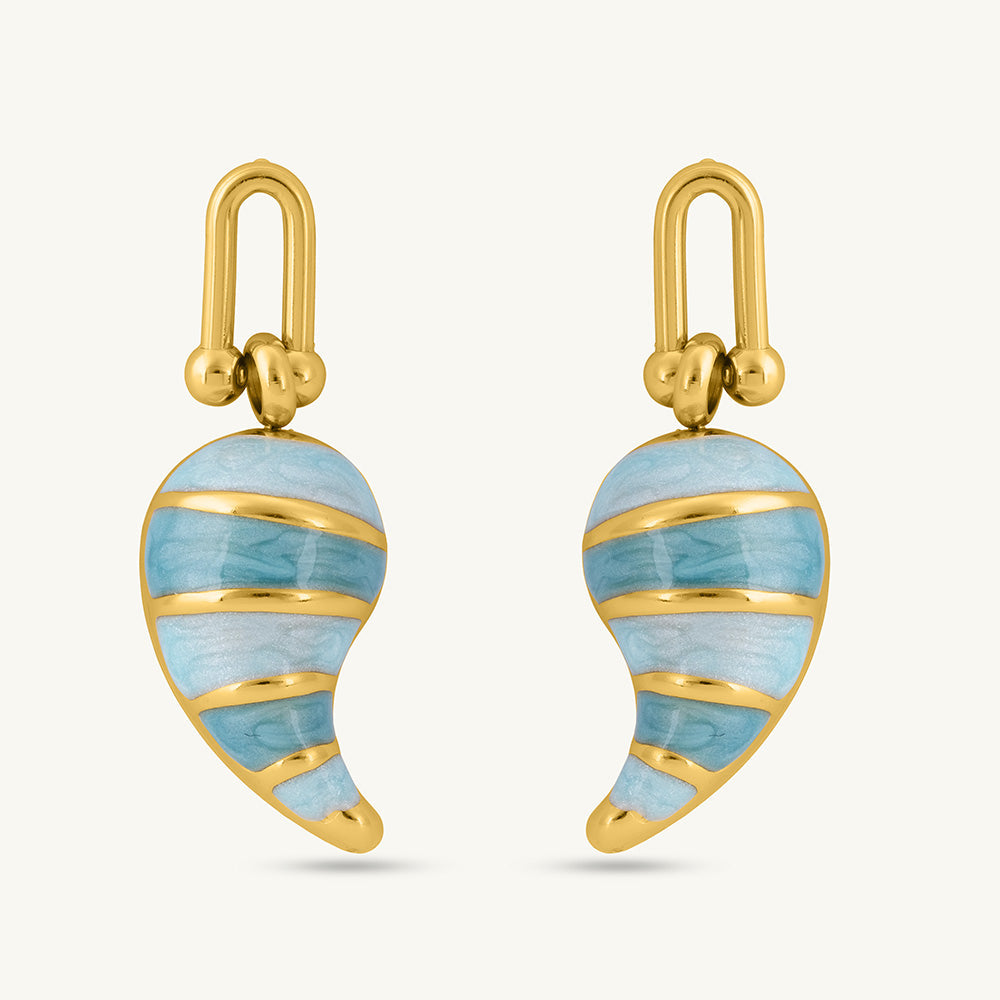 Elegant Gold and Blue Swirl Dangling Earrings