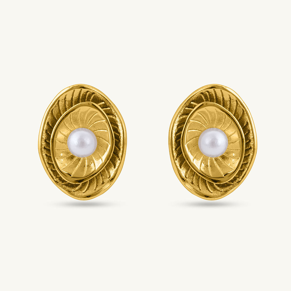 Golden Shell Pearl Studs