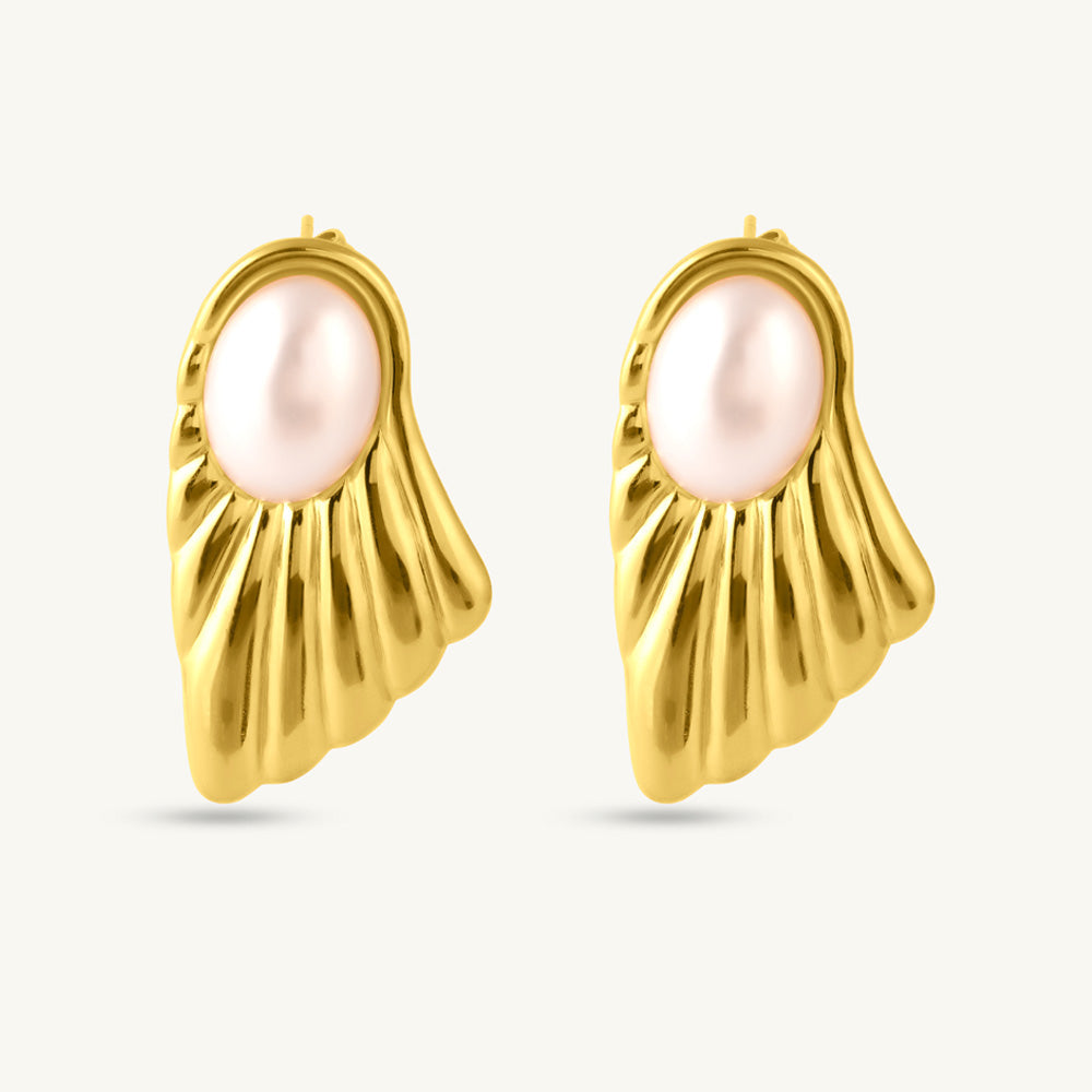Feather Pearl Stud Earrings