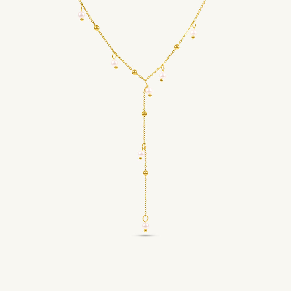 Crystal Link Bar Necklace with Gold Beading