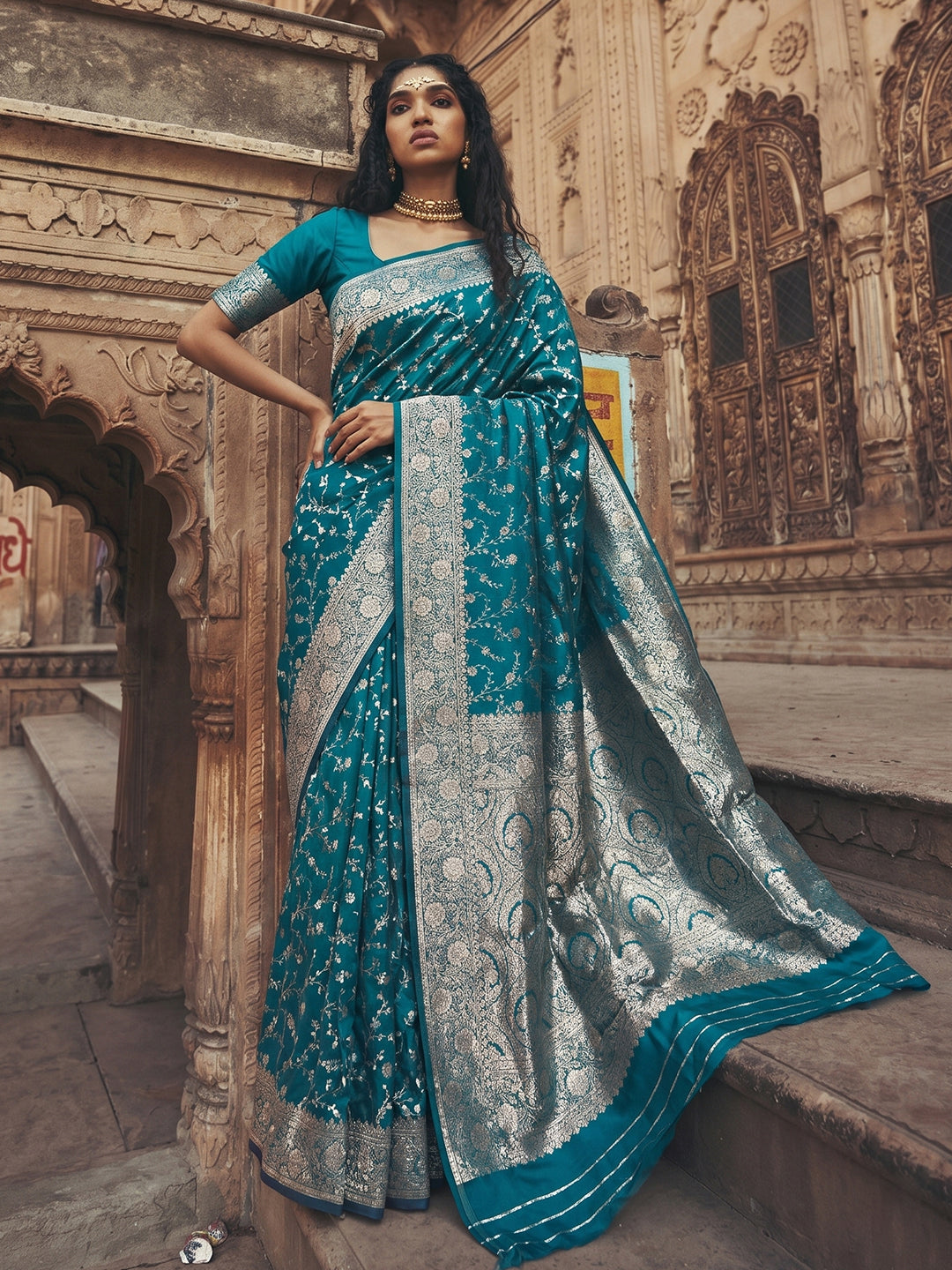 Shree Shyam Fashion Rama Blue Art Silk Fancy Saree