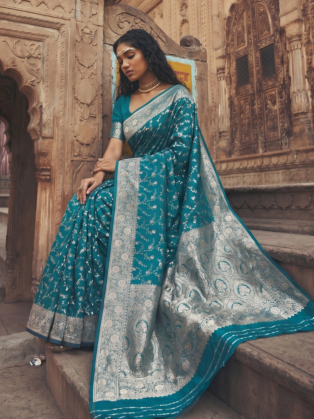 Shree Shyam Fashion Rama Blue Art Silk Fancy Saree