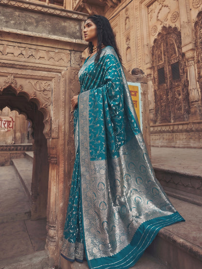 Shree Shyam Fashion Rama Blue Art Silk Fancy Saree