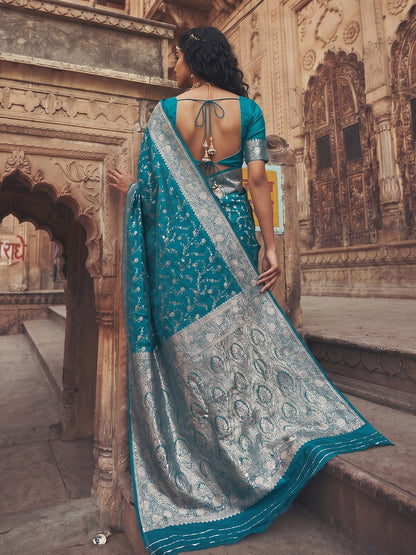 Shree Shyam Fashion Rama Blue Art Silk Fancy Saree
