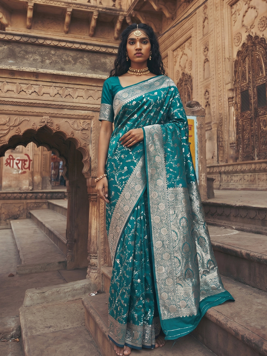 Shree Shyam Fashion Rama Green Art Silk Fancy Saree