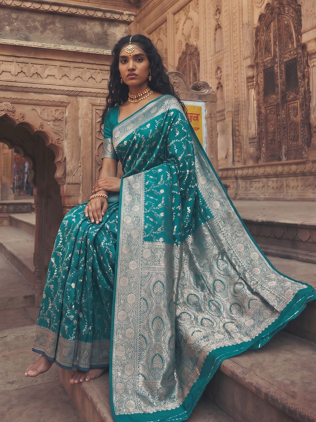 Shree Shyam Fashion Rama Green Art Silk Fancy Saree