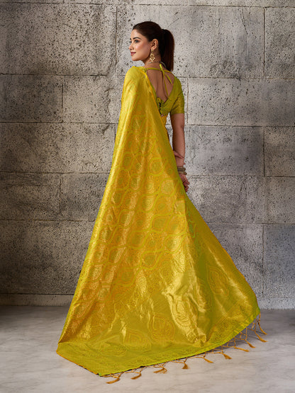 Shree Shyam Fashion Mustard Yellow Kanjivaram Silk Blend Fancy Saree