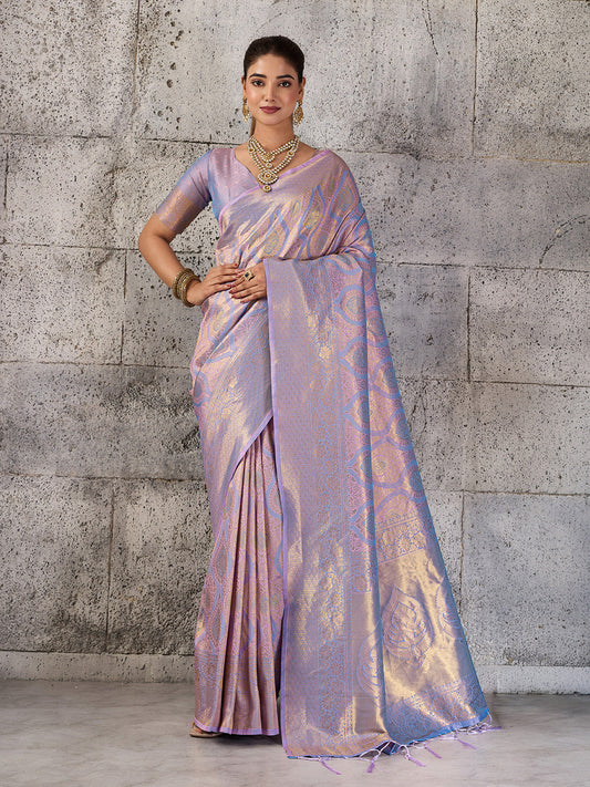 Shree Shyam Fashion Lavender Kanjivaram Silk Blend Fancy Saree