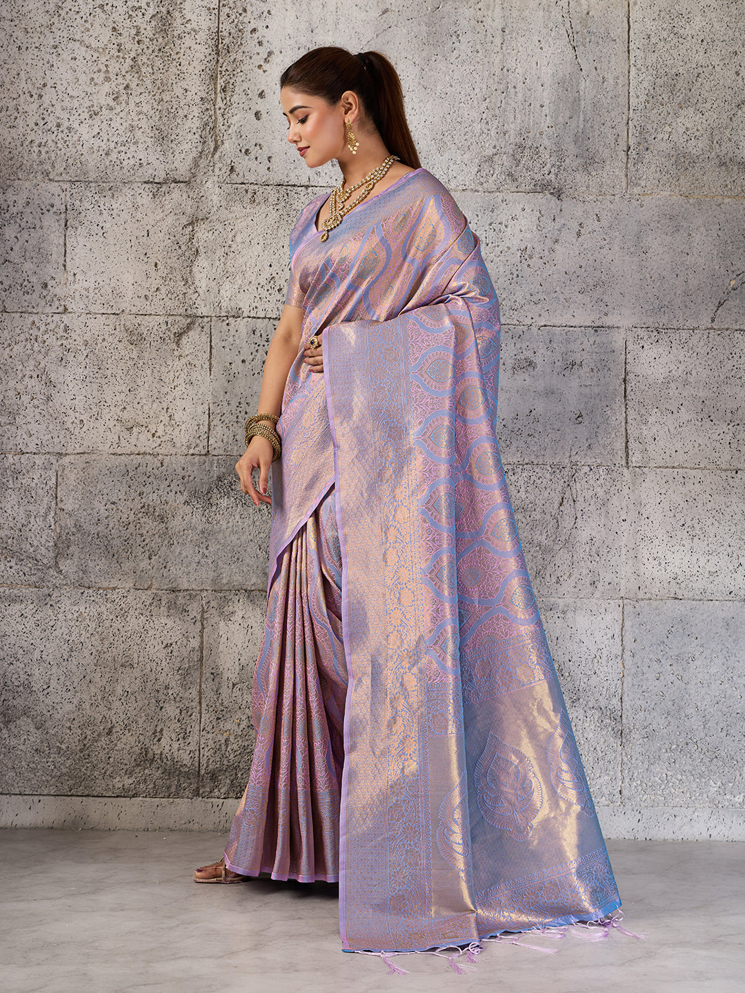 Shree Shyam Fashion Lavender Kanjivaram Silk Blend Fancy Saree