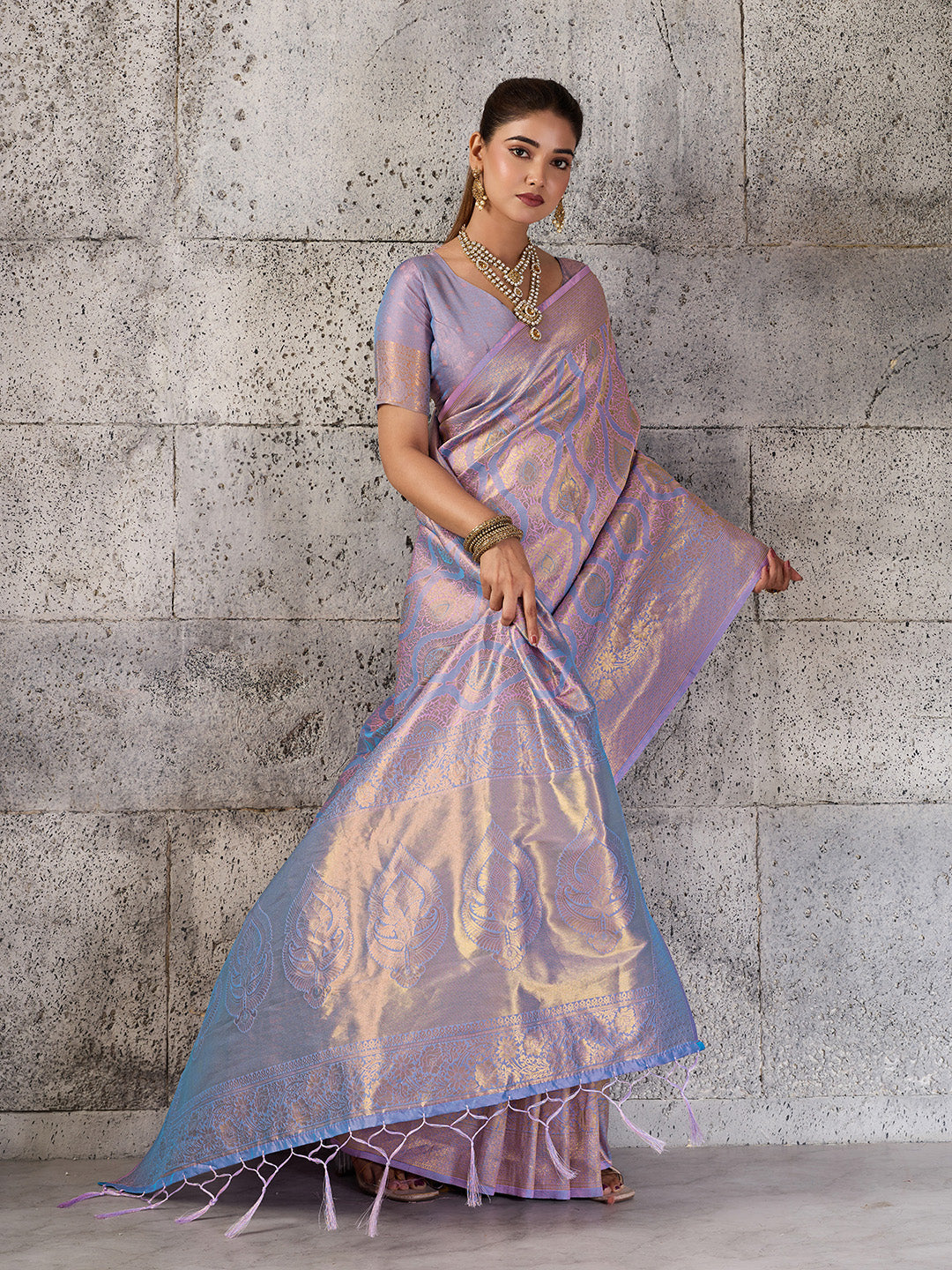 Shree Shyam Fashion Lavender Kanjivaram Silk Blend Fancy Saree