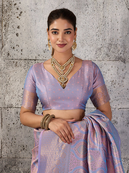 Shree Shyam Fashion Lavender Kanjivaram Silk Blend Fancy Saree