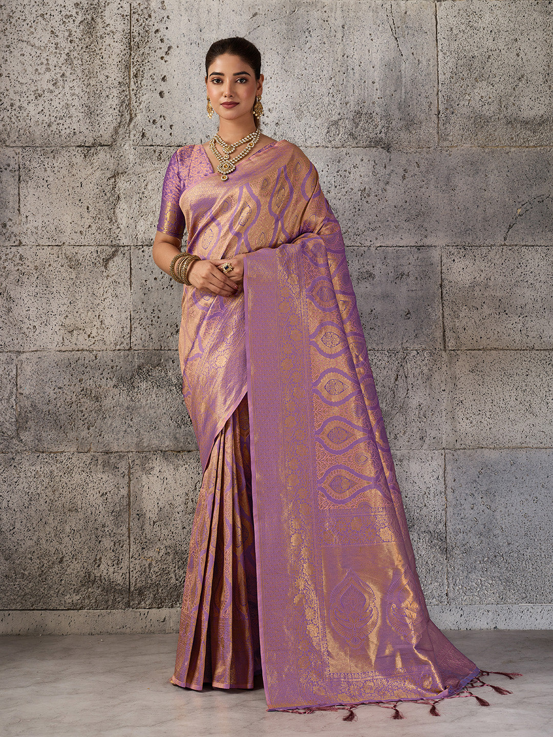 Shree Shyam Fashion Light Purple Kanjivaram Silk Blend Fancy Saree