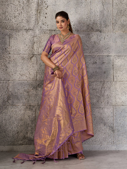 Shree Shyam Fashion Light Purple Kanjivaram Silk Blend Fancy Saree