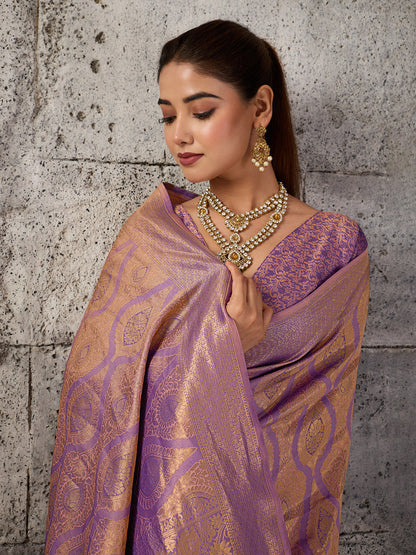 Shree Shyam Fashion Light Purple Kanjivaram Silk Blend Fancy Saree