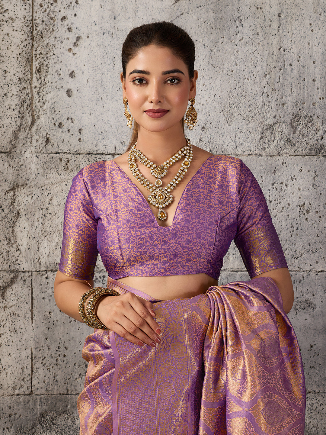 Shree Shyam Fashion Light Purple Kanjivaram Silk Blend Fancy Saree