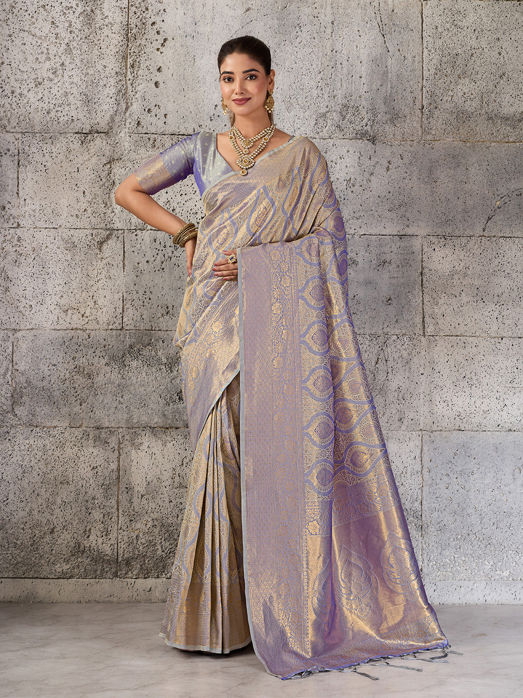 Shree Shyam Fashion Gray Kanjivaram Silk Blend Fancy Saree