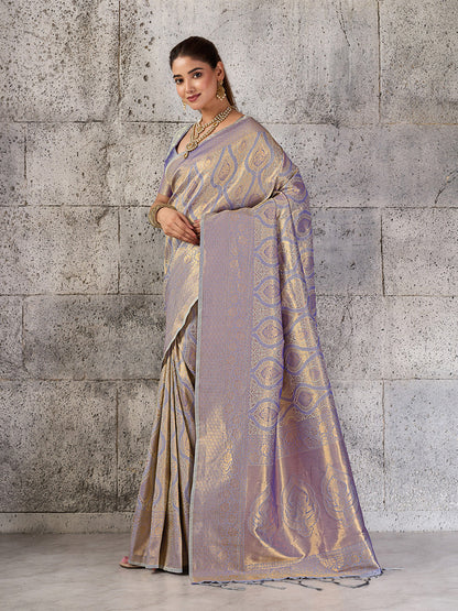 Shree Shyam Fashion Gray Kanjivaram Silk Blend Fancy Saree