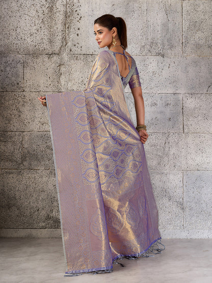 Shree Shyam Fashion Gray Kanjivaram Silk Blend Fancy Saree