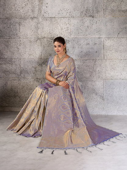 Shree Shyam Fashion Gray Kanjivaram Silk Blend Fancy Saree