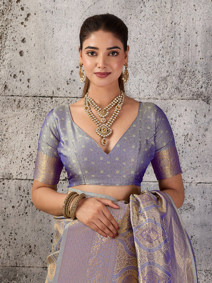 Shree Shyam Fashion Gray Kanjivaram Silk Blend Fancy Saree