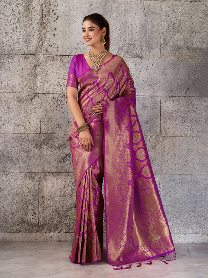 Shree Shyam Fashion Magenta Kanjivaram Silk Blend Fancy Saree