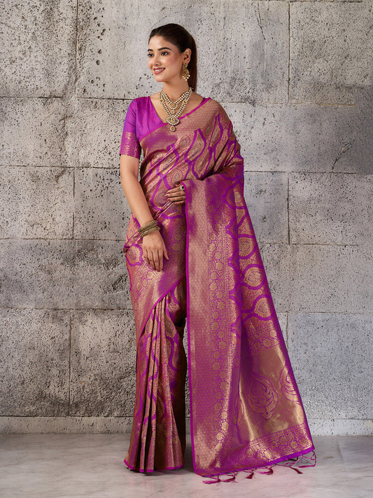 Shree Shyam Fashion Magenta Kanjivaram Silk Blend Fancy Saree