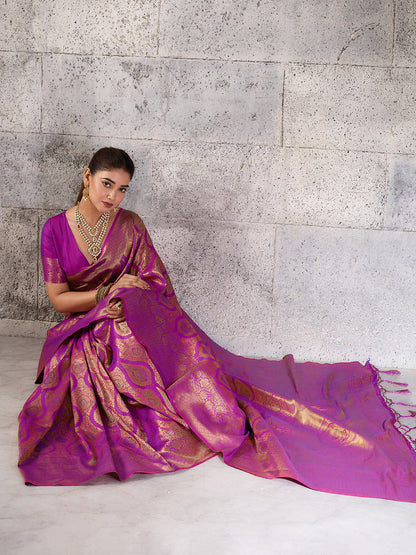 Shree Shyam Fashion Magenta Kanjivaram Silk Blend Fancy Saree