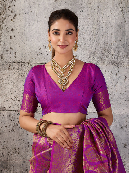 Shree Shyam Fashion Magenta Kanjivaram Silk Blend Fancy Saree