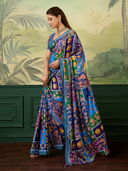 Dwija Fashion Women'S Pary Wear Printed Crep Silk Designer Saree With Unstitche Blouse-Blue