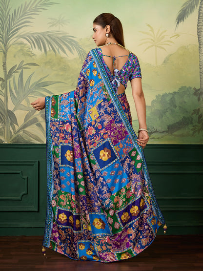 Dwija Fashion Women'S Pary Wear Printed Crep Silk Designer Saree With Unstitche Blouse-Blue