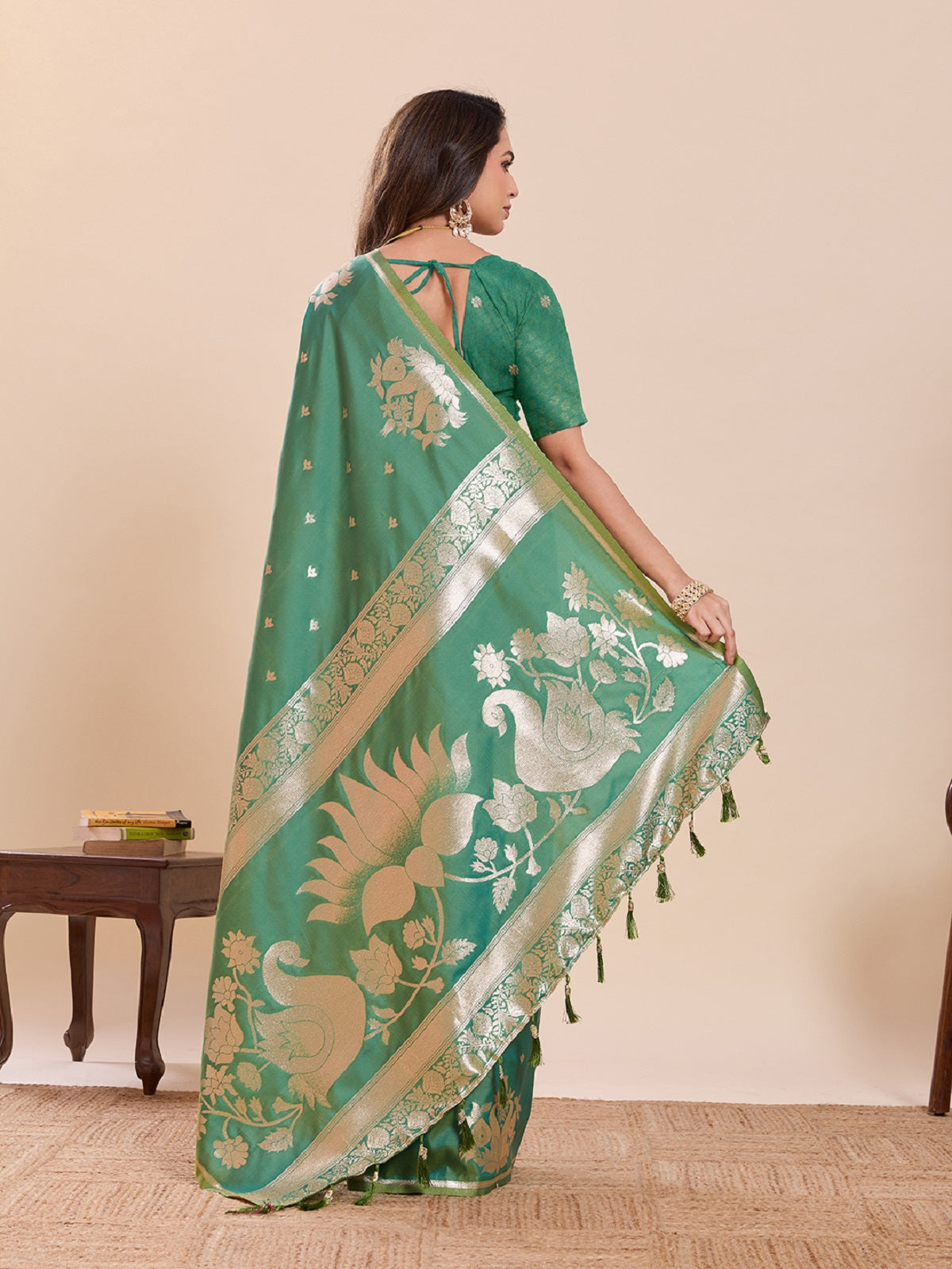 Dwija Fashion Green Wedding Wear Paithani Silk Jari Weaving On All Over Saree With Unstitched Blouse