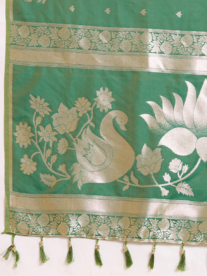 Dwija Fashion Green Wedding Wear Paithani Silk Jari Weaving On All Over Saree With Unstitched Blouse