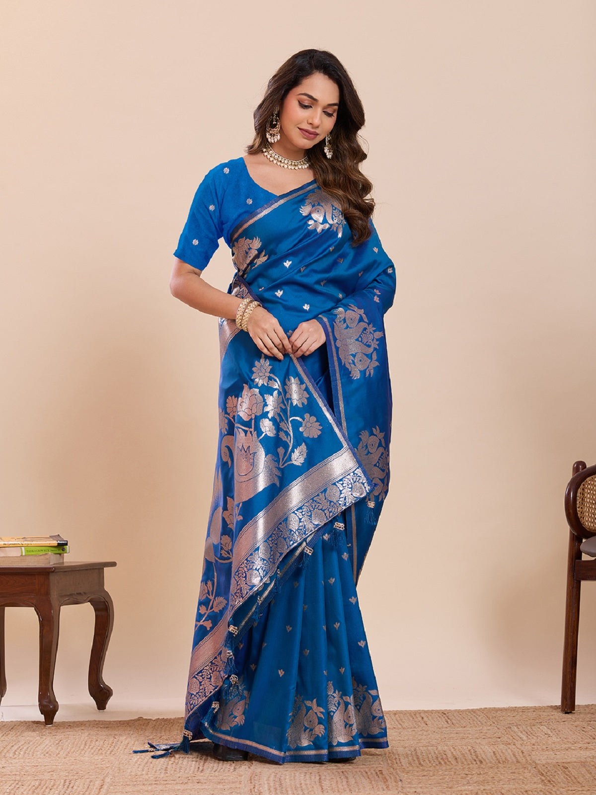 Dwija Fashion Blue Wedding Wear Paithani Silk Jari Weaving On All Over Saree With Unstitched Blouse