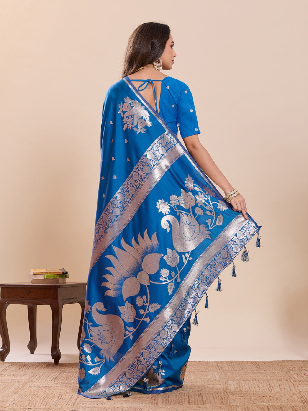 Dwija Fashion Blue Wedding Wear Paithani Silk Jari Weaving On All Over Saree With Unstitched Blouse