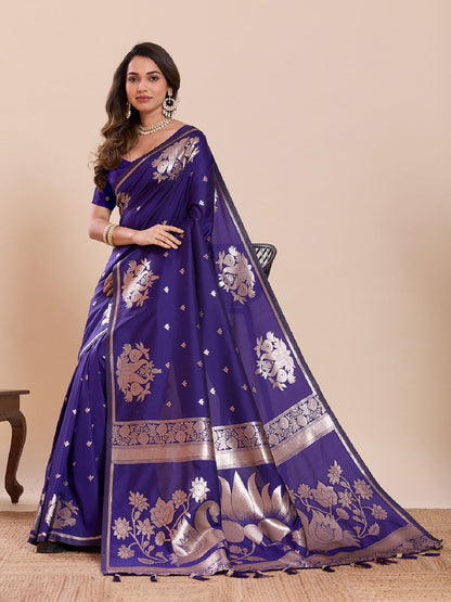 Dwija Fashion Royal Blue Wedding Wear Paithani Silk Jari Weaving On All Over Saree With Unstitched Blouse