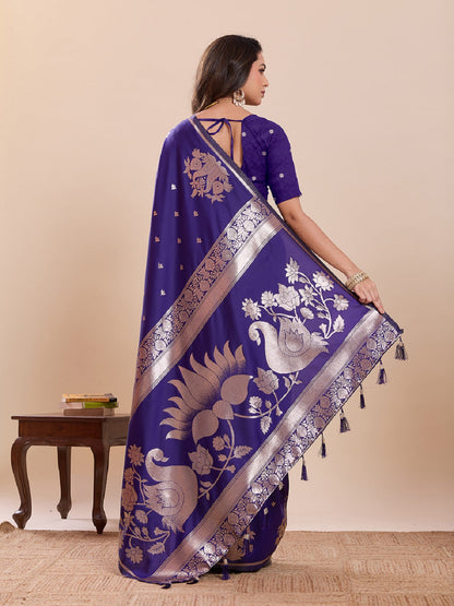 Dwija Fashion Royal Blue Wedding Wear Paithani Silk Jari Weaving On All Over Saree With Unstitched Blouse
