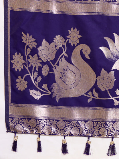 Dwija Fashion Royal Blue Wedding Wear Paithani Silk Jari Weaving On All Over Saree With Unstitched Blouse