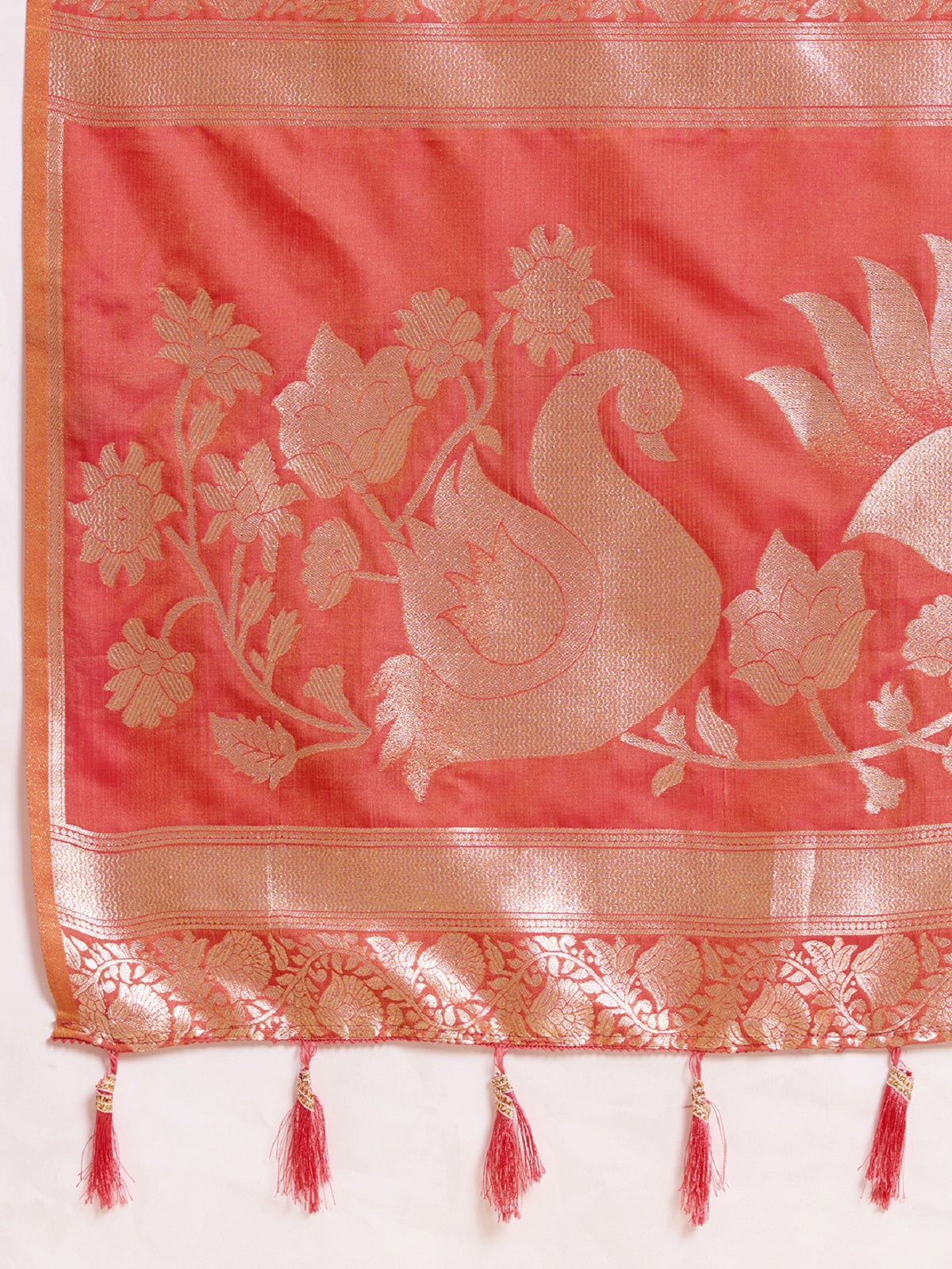 Dwija Fashion Peach Red Wedding Wear Paithani Silk Jari Weaving On All Over Saree With Unstitched Blouse
