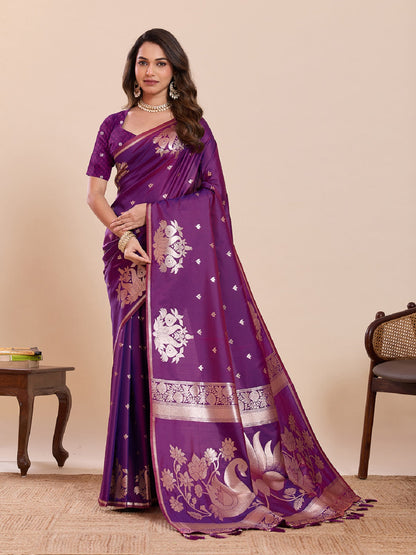 Dwija Fashion Dark Purple Wedding Wear Paithani Silk Jari Weaving On All Over Saree With Unstitched Blouse