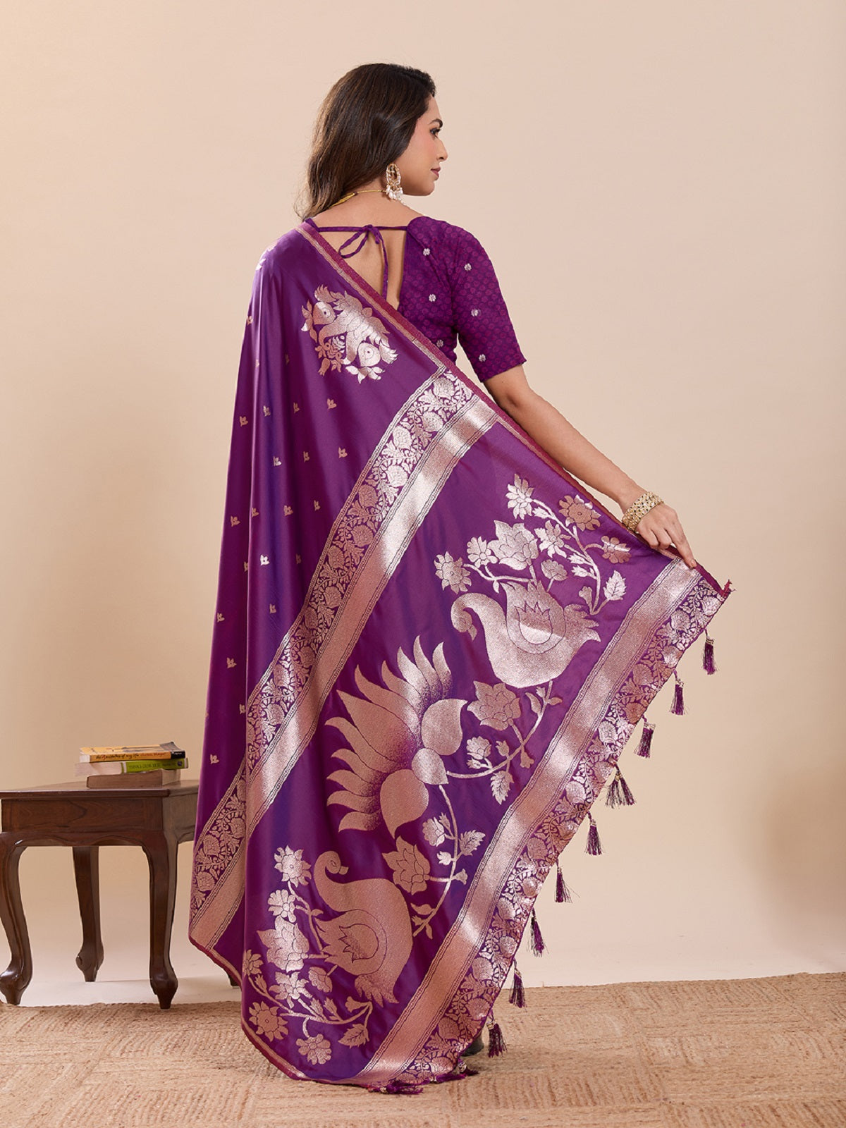 Dwija Fashion Dark Purple Wedding Wear Paithani Silk Jari Weaving On All Over Saree With Unstitched Blouse