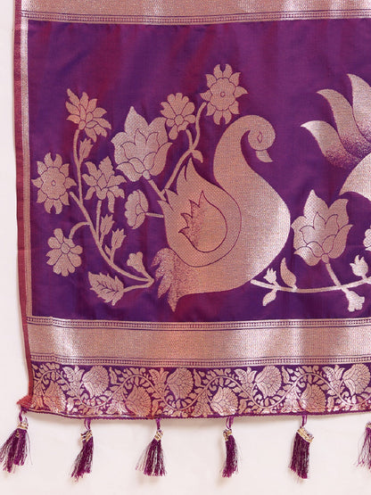 Dwija Fashion Dark Purple Wedding Wear Paithani Silk Jari Weaving On All Over Saree With Unstitched Blouse